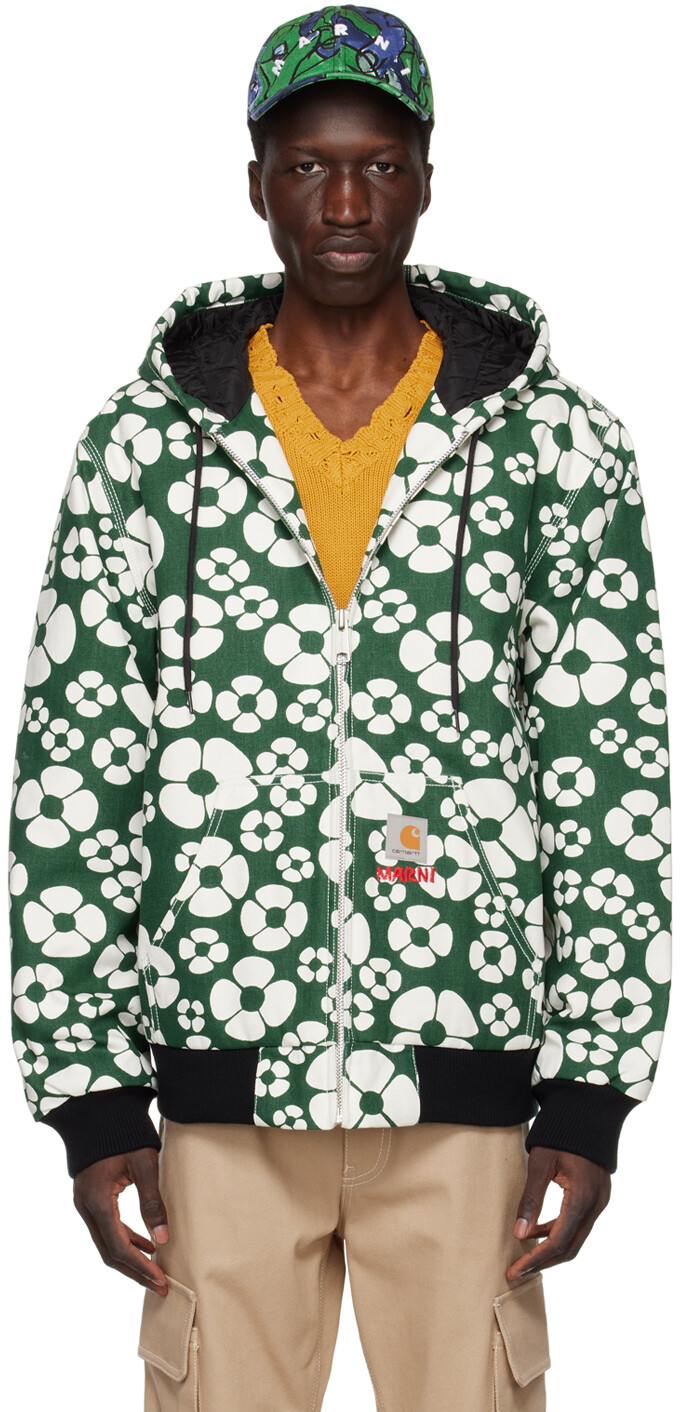 

Зелено-белая куртка с цветочным принтом Carhartt WIP Edition Marni