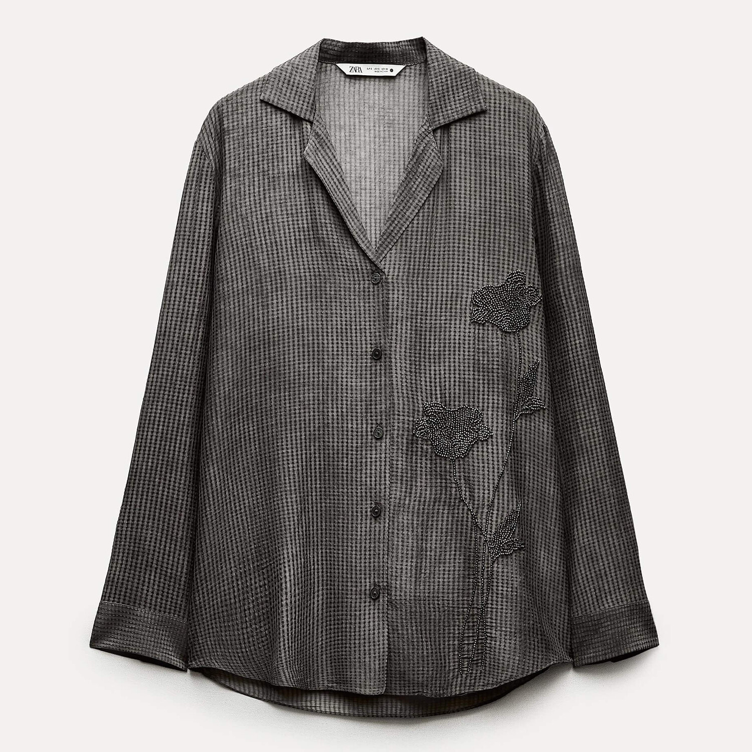 

Рубашка Zara ZW Collection Embroidered Pyjama, серый