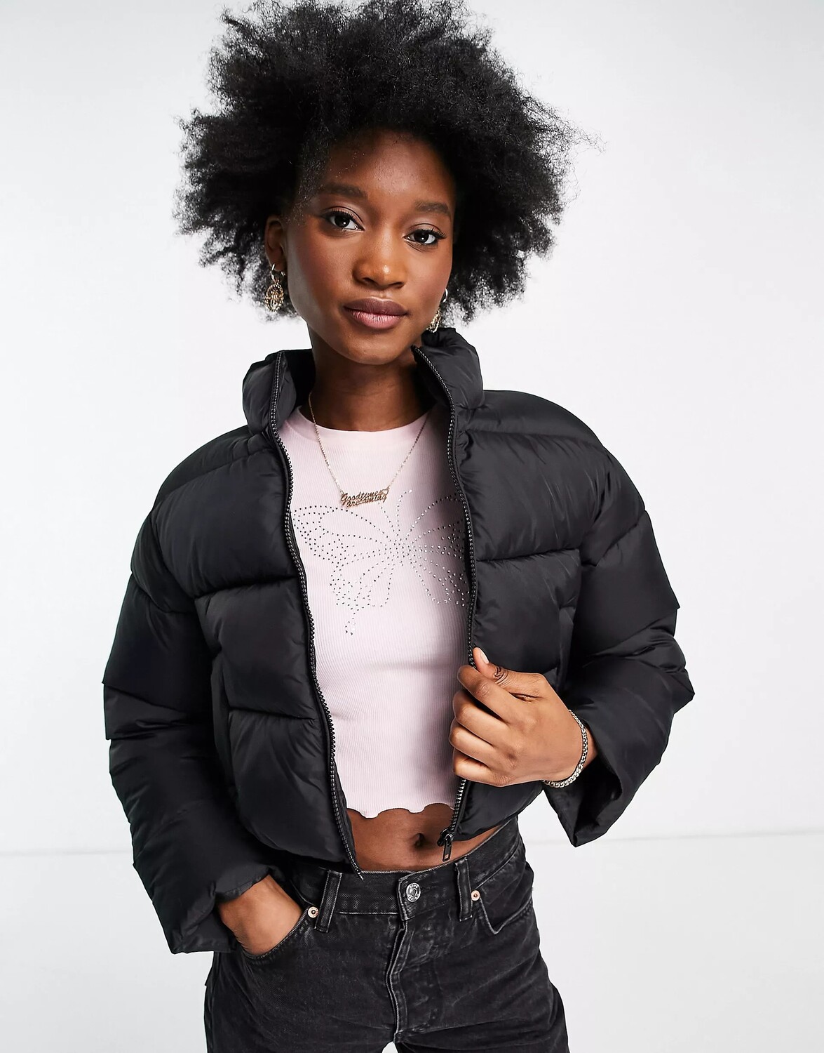 

Куртка Asos Design Cropped Puffer, черный (Размер M)