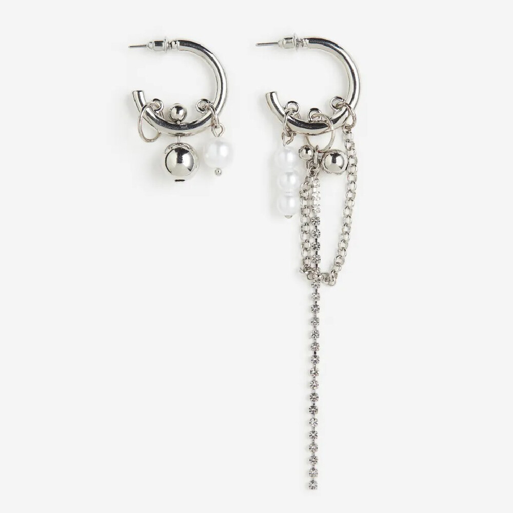 

Серьги H&M Embellished Hoop, серебристый