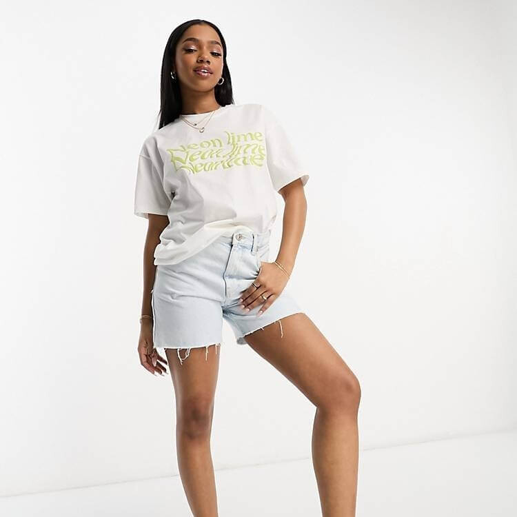 

Футболка Pull&Bear 'Neon Lime' Graphic, белый/светло-зеленый