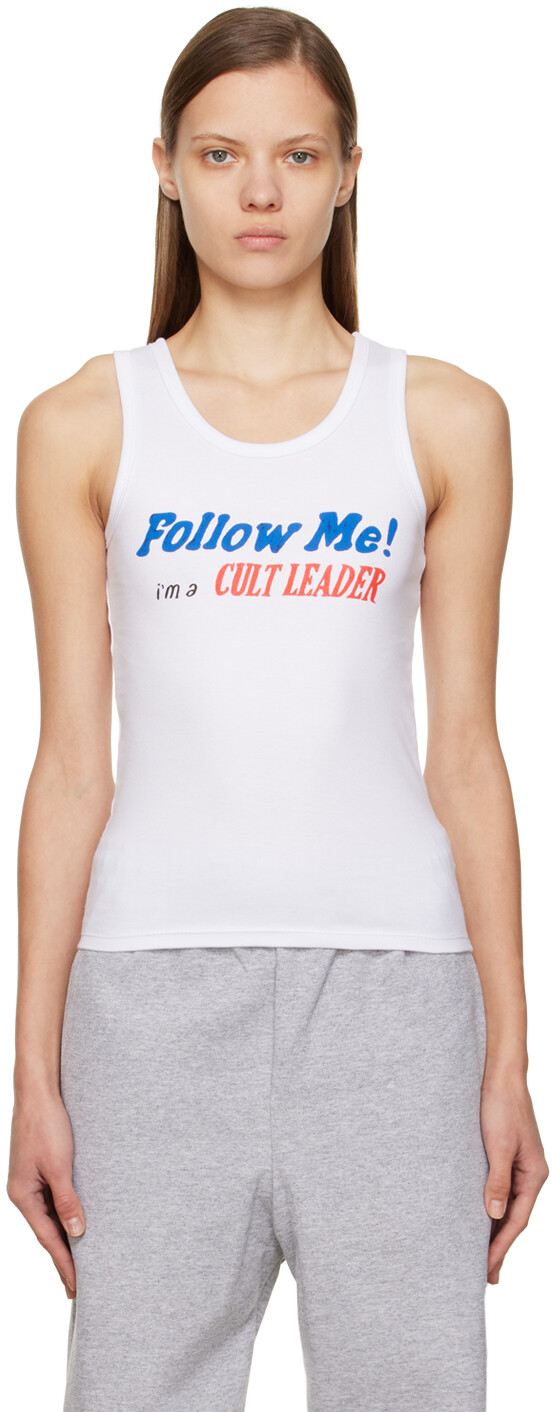 

Эксклюзивная белая майка SSENSE с надписью «Follow Me I'm A Cult Leader» HOLLYWOOD GIFTS