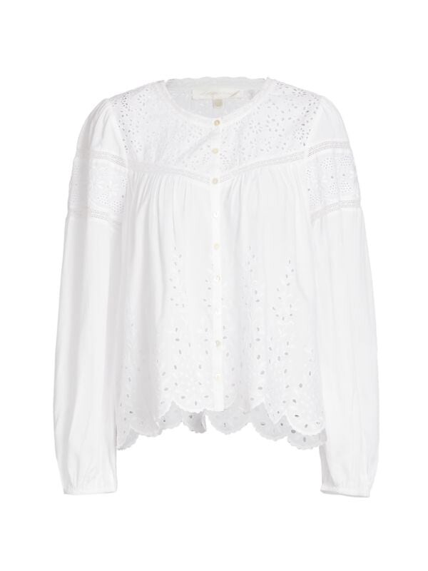 

Блузка LoveShackFancy с вышивкой Badyn eyelet, античный белый