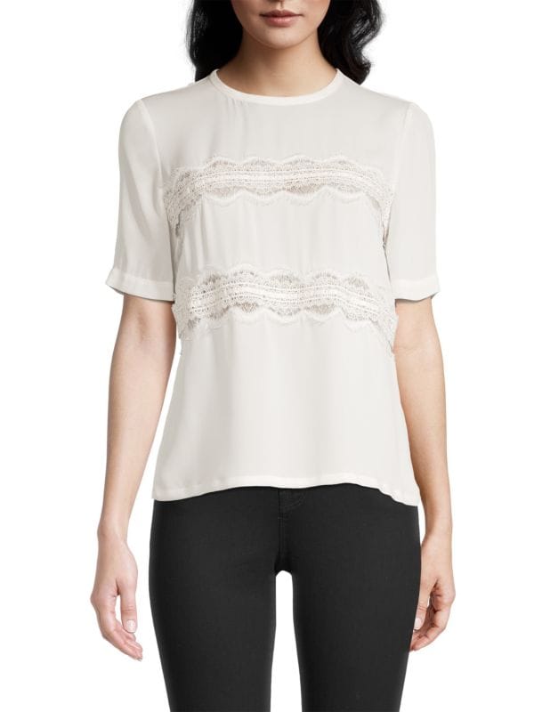 

Кружевная футболка Rebecca Taylor с короткими рукавами, gardenia