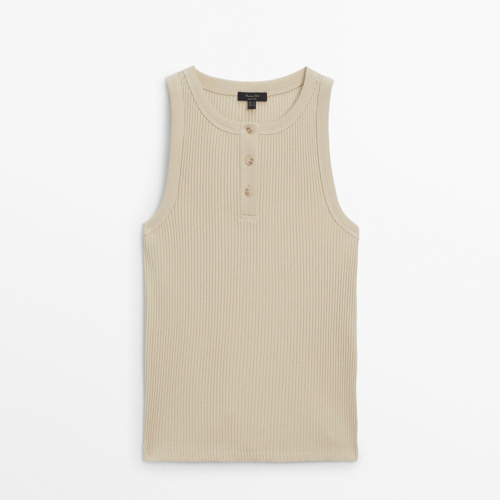 

Топ Massimo Dutti Sleeveless Ribbed With A Henley Collar, бежевый