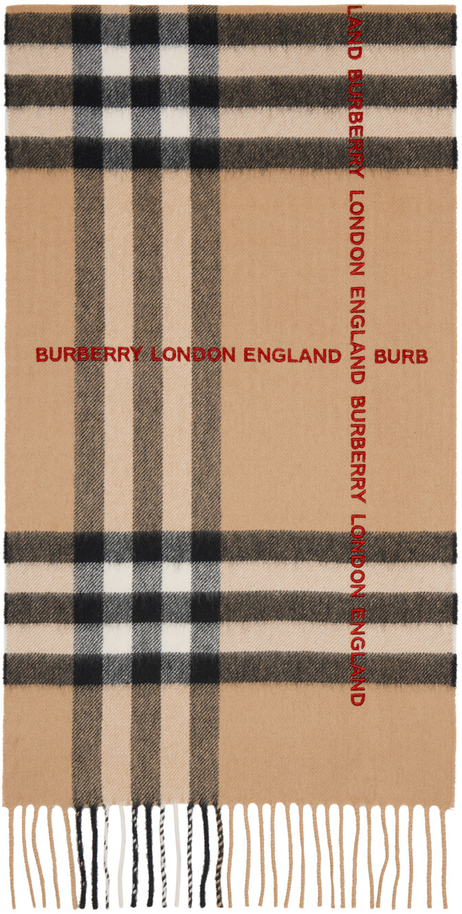 

Бежевый шарф в клетку с логотипом Burberry