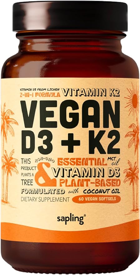 Веганская добавка витамина D3 + K2 с маслом MCT из кокоса — 4000 МЕ, 60 мягких таблеток