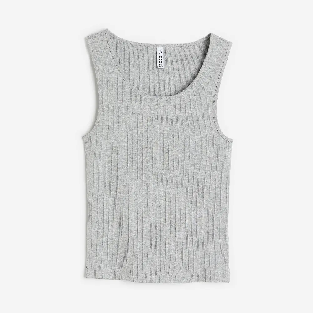 

Топ H&M Ribbed Cotton Tank, светло-серый