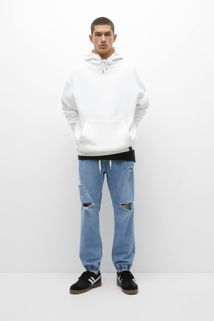 

Рваные джинсы-джоггеры Pull&Bear, бледный индиго, Синий