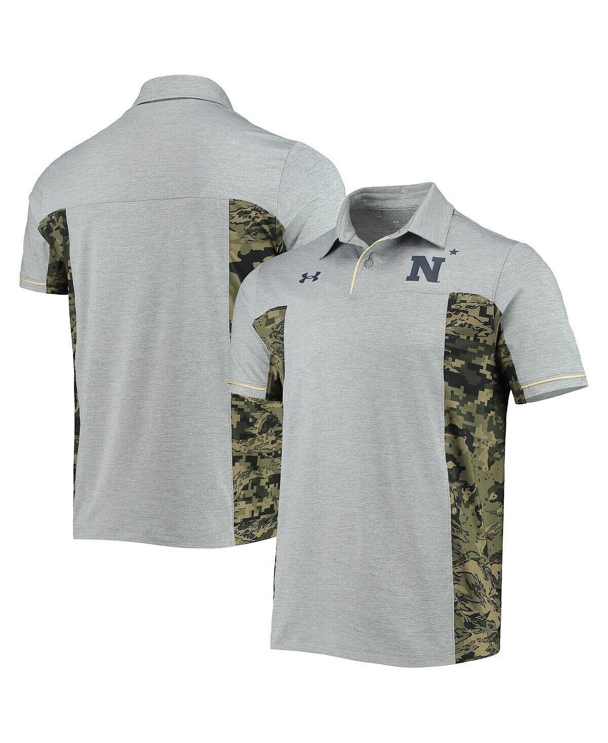 

Рубашка поло мужская серая темно-синяя с меланжевым принтом midshipmen freedom performance Under Armour, мульти