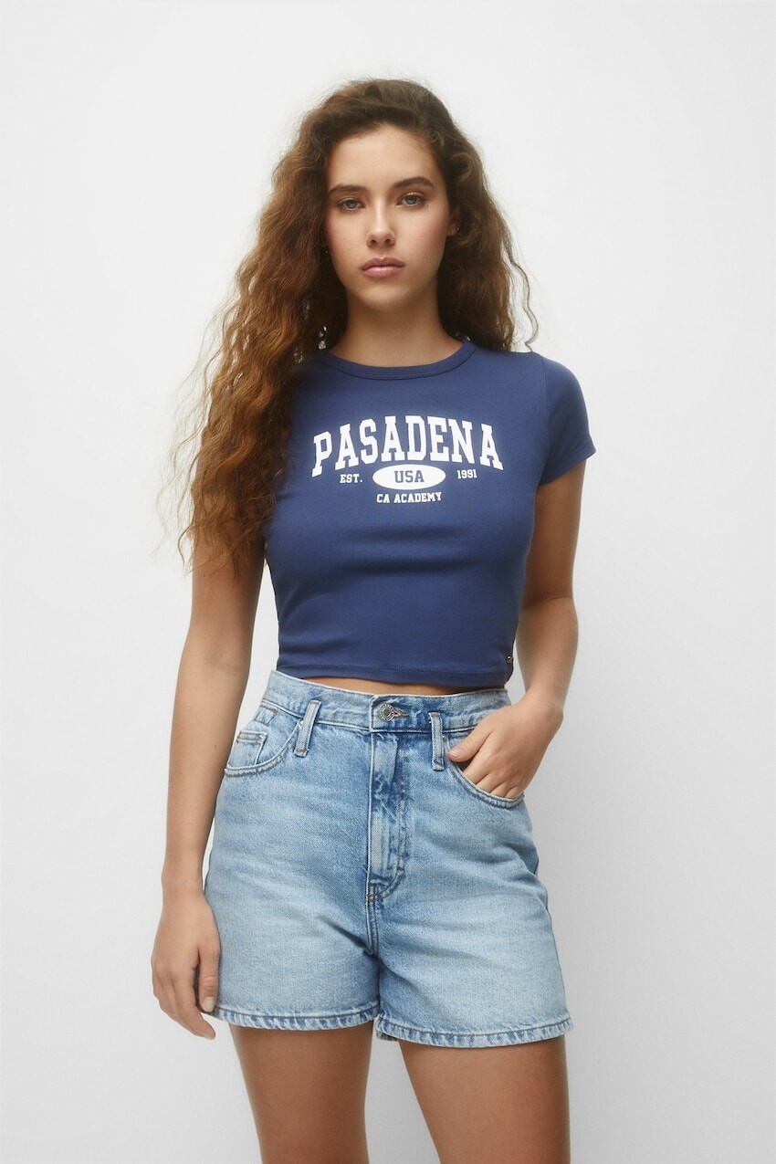 

Футболка Varsity Pasadena Pull&Bear, военно-морской, Синий