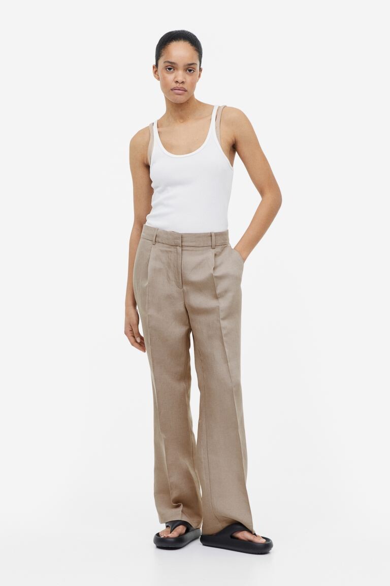 

Широкие брюки из смесового льна H&M, серо-коричневый