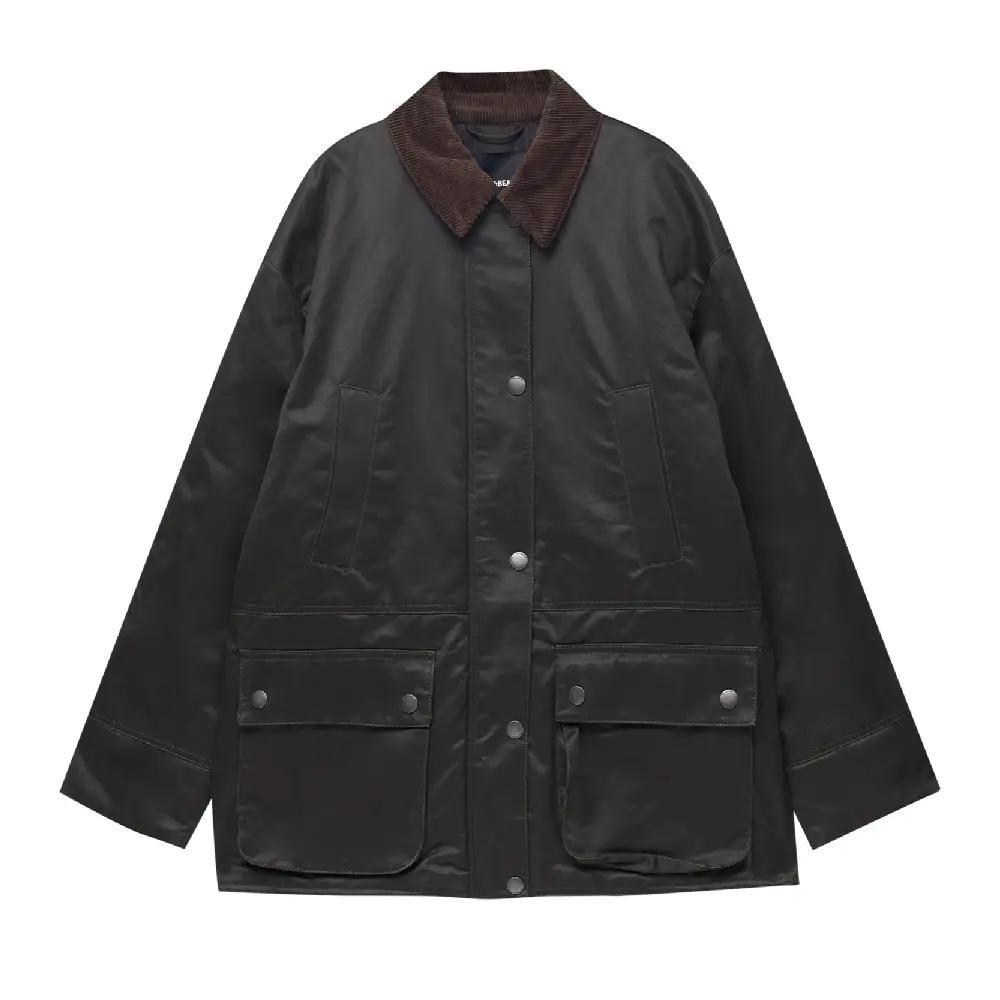 

Куртка Pull&Bear Waxed Corduroy Collar, темный хаки