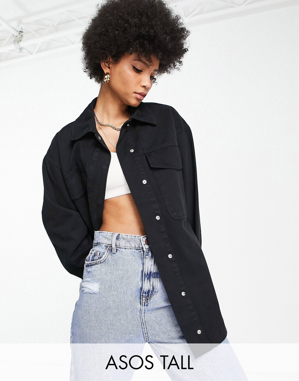 

Черная хлопковая куртка с карманами ASOS DESIGN Tall
