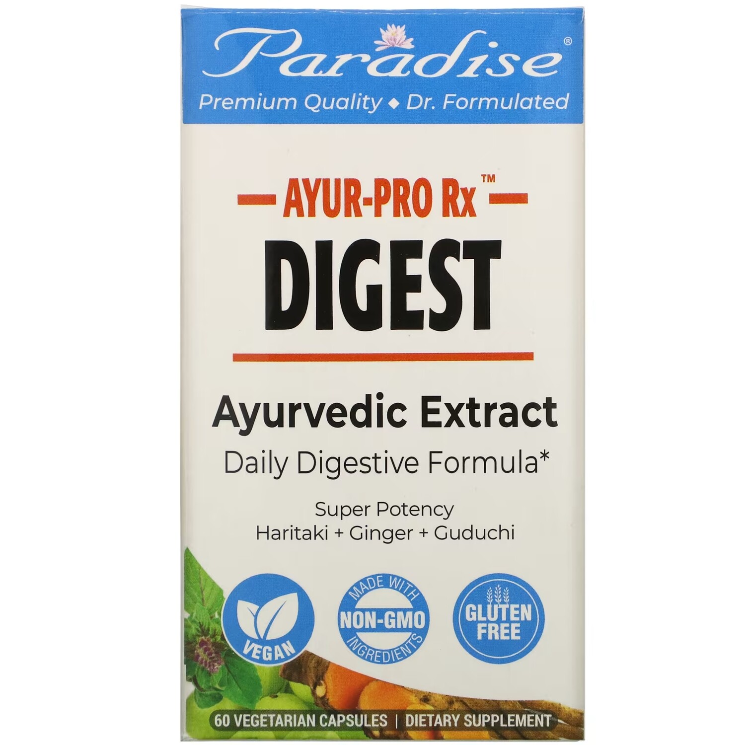 

Добавка для Нормализации Пищеварение Paradise Herbs AYRU-Pro, 60 вегетарианских капсул