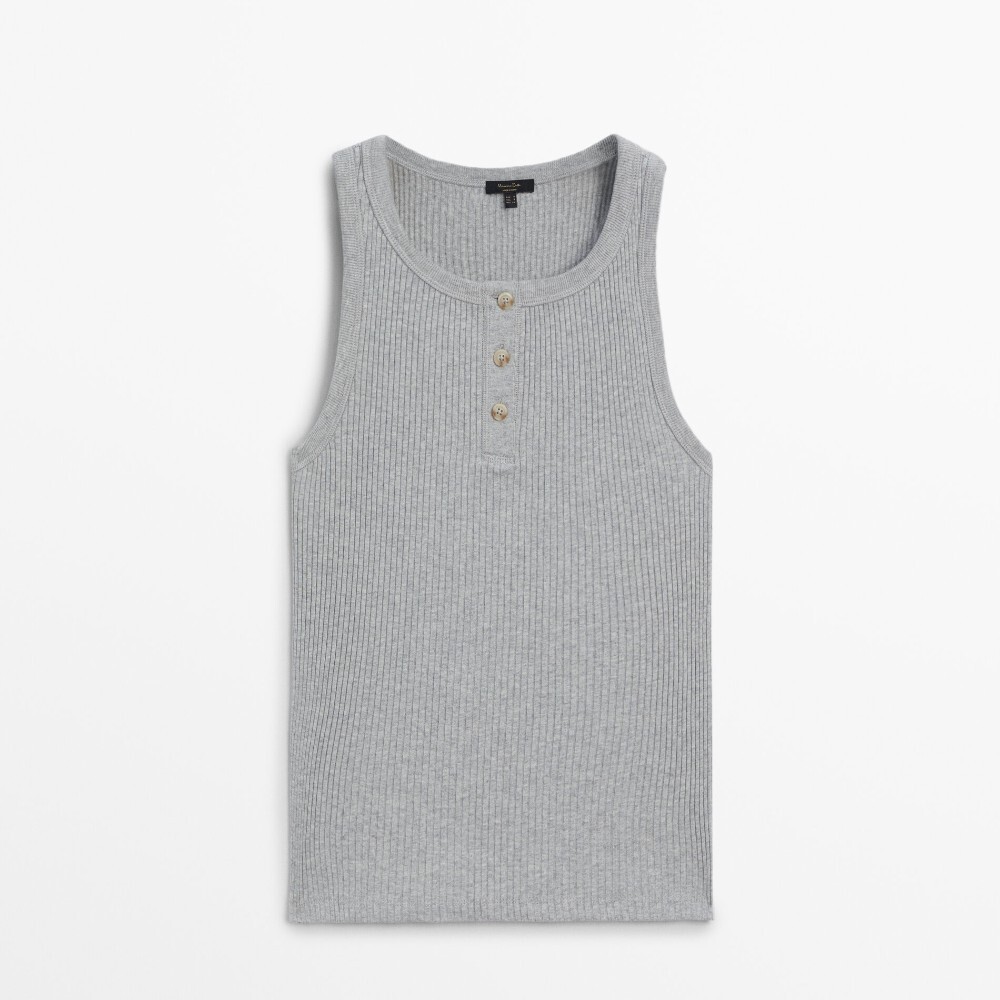 Топ Massimo Dutti Sleeveless Ribbed With A Henley Collar, серый