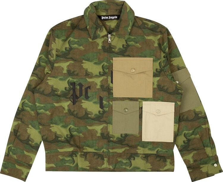 

Рубашка Palm Angels Camouflage Patch Pocket Shirt Jacket 'Military Green', зеленый