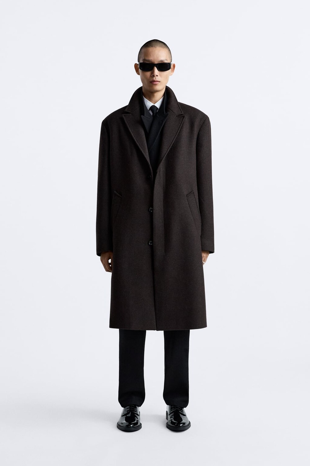 

Пальто из смесовой шерсти ZARA, коричневый