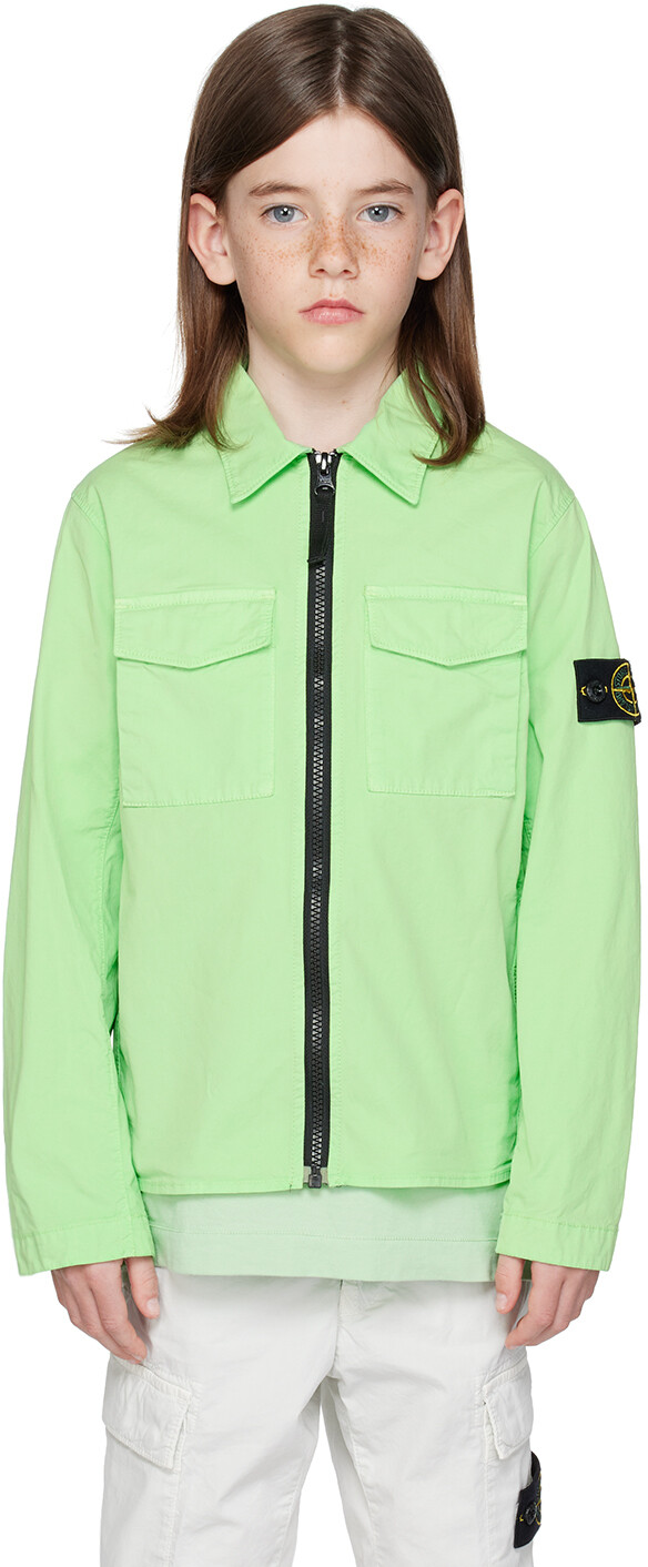 

Детская зеленая рубашка, окрашенная в готовую одежду Stone Island Junior