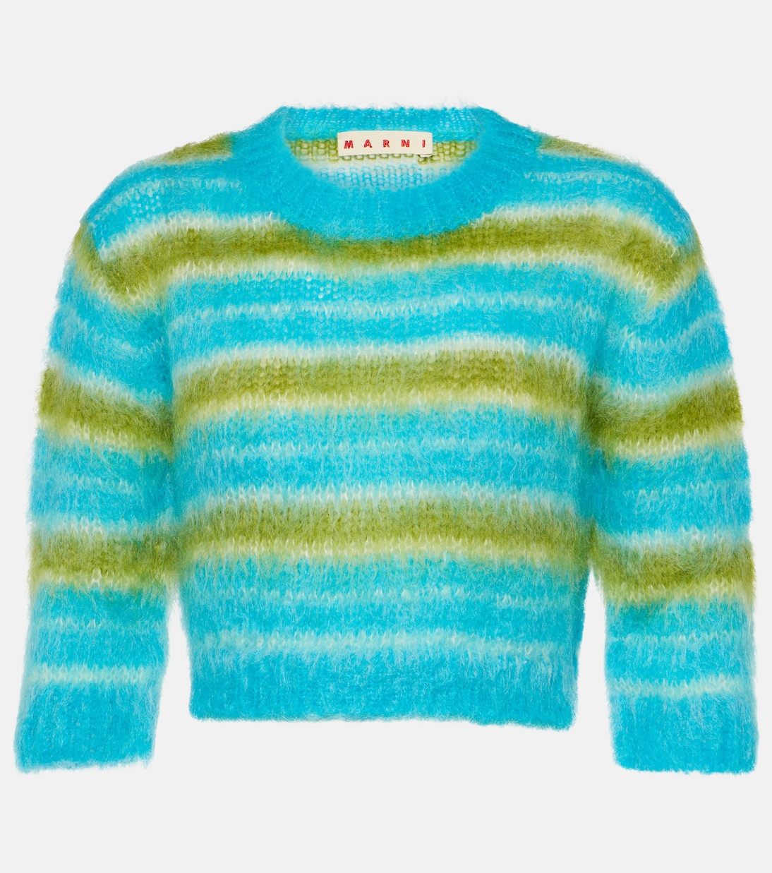 цена Укороченный свитер в полоску из смесового мохера Marni, синий