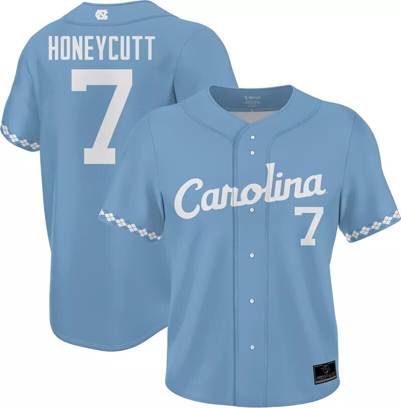 

Бейсбольная майка с длинными пуговицами Prosphere Youth North Carolina Tar Heels # 7 Carolina Blue Vance Honeycutt