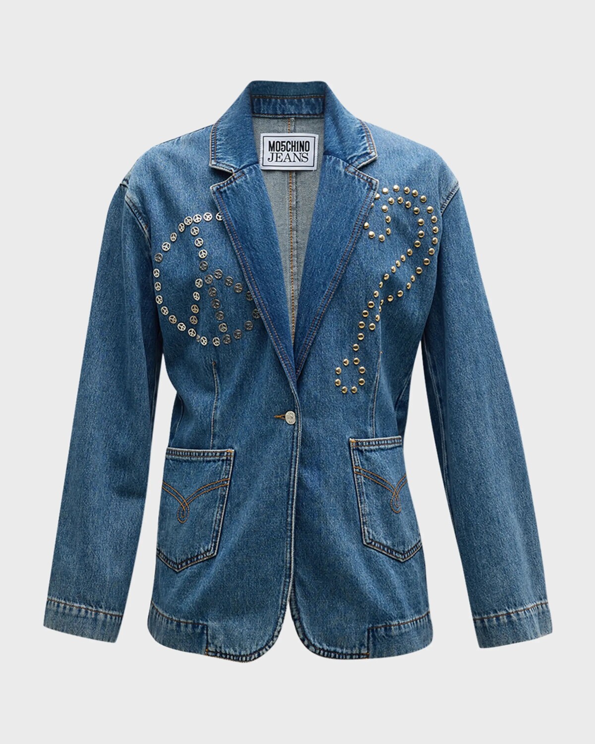 

Джинсовая куртка с заклепками Moschino Jeans, цвет Fantasy Print Blue