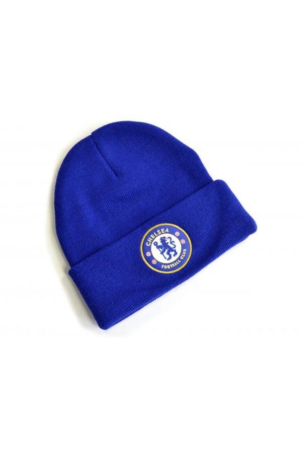 Вязаная шапка с отворотом и гербом Chelsea FC, синий герб тулы вышитый в рамке 45 53см