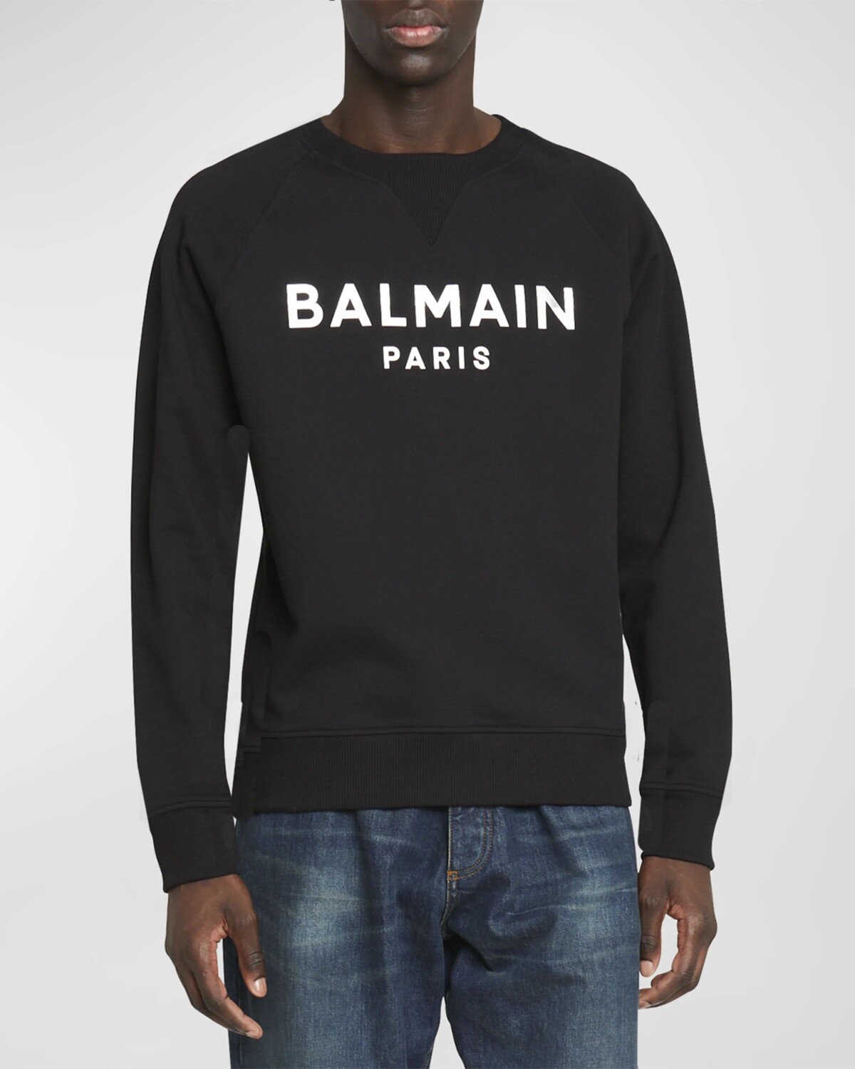 

Мужской свитшот реглан из фольги с логотипом Balmain, цвет Black Multi