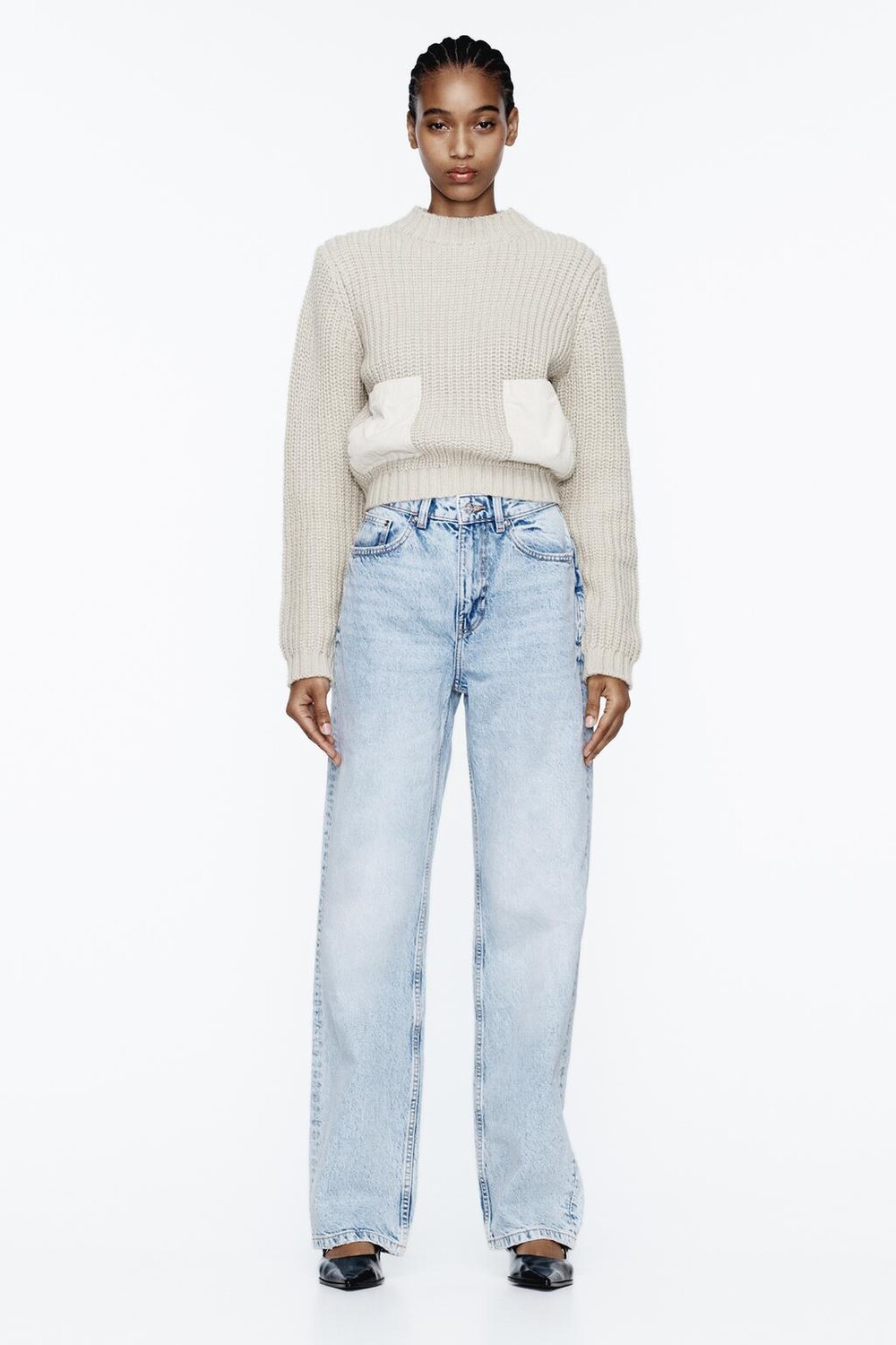 

Длинные джинсы прямого кроя z1975 с высокой посадкой ZARA, светло-синий