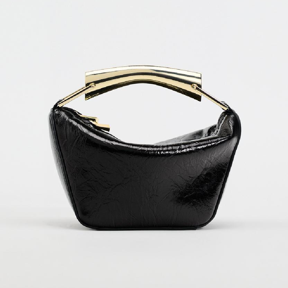 сумка zara beaded mini bucket золотой Сумка Zara Mini Bucket With Metal Handle, черный