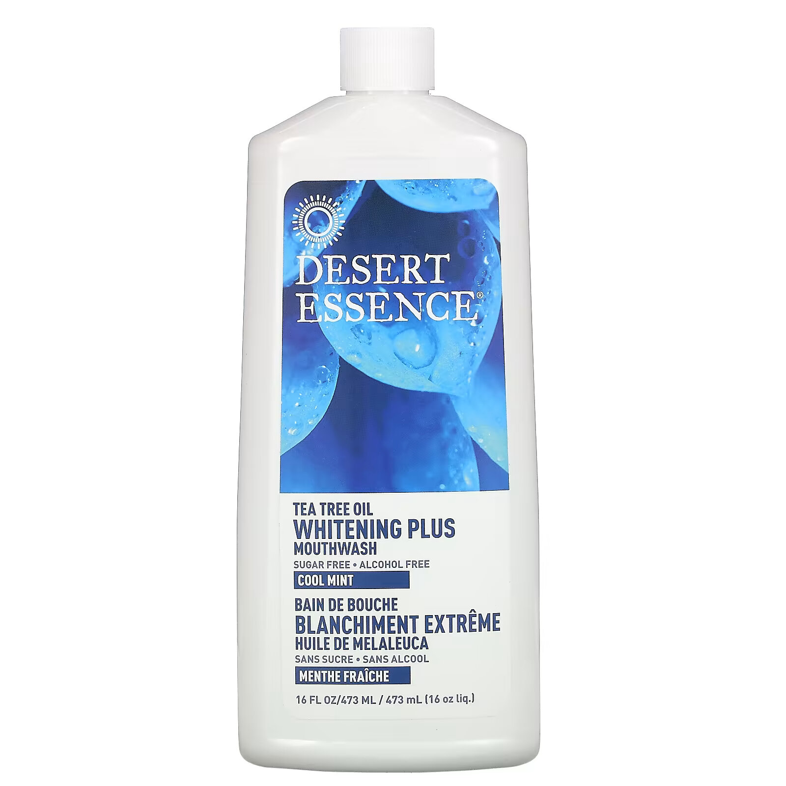 Desert Essence, Масло чайного дерева, отбеливающая жидкость для полоскания рта, прохладная мята, 473 мл (16 жидк. Унций) - фото