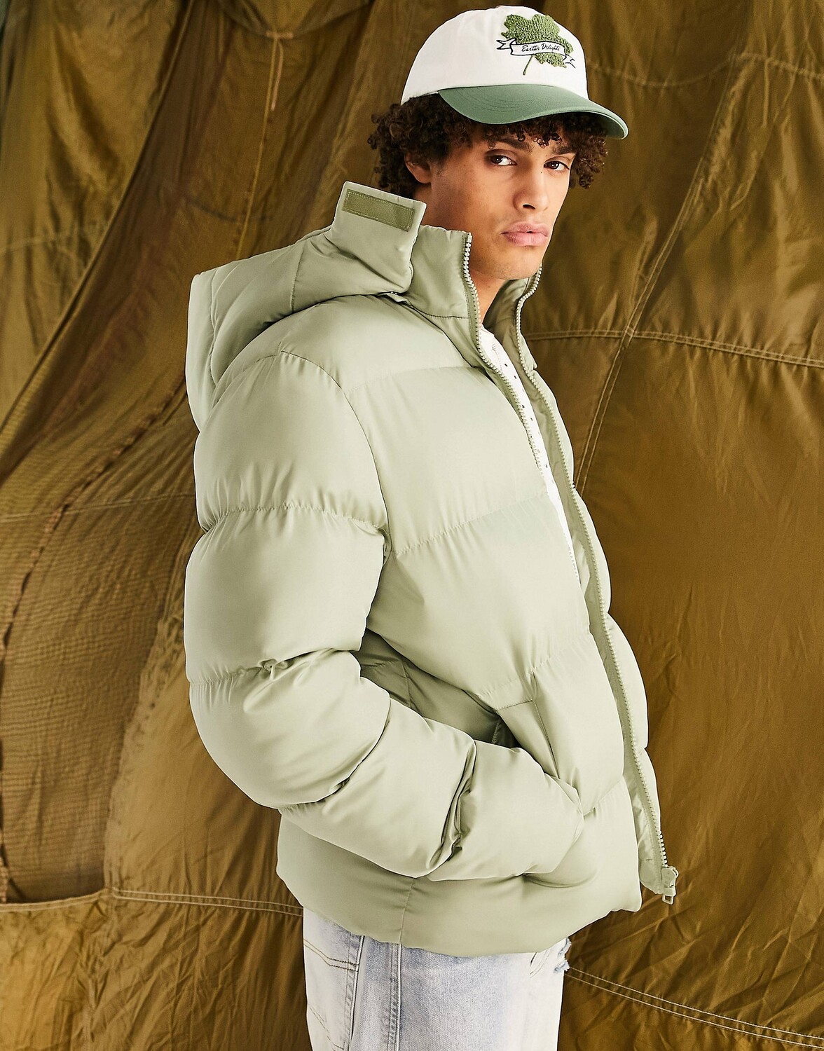 

Зеленая пуховая куртка со съемным капюшоном ASOS DESIGN, Зеленый