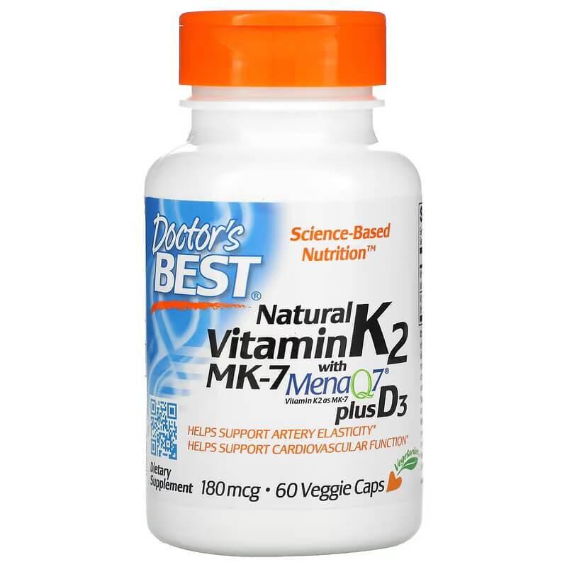 Витамин K2 MK-7 Doctor's Best с MenaQ7 и витамином D3, 60 капсул doctor s best витамин k2 mk 7 с menaq7 и витамином d3 180 мкг 60 капсул