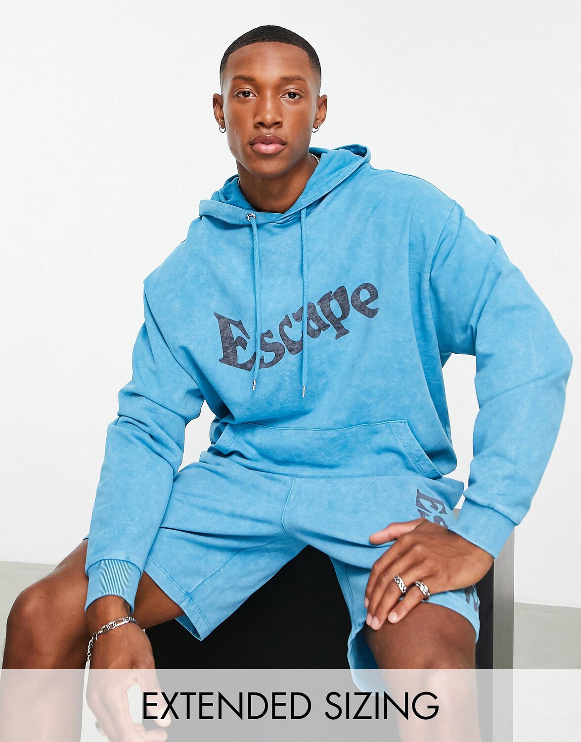 

Толстовка оверсайз синего цвета с текстовым принтом ASOS DESIGN co-ord