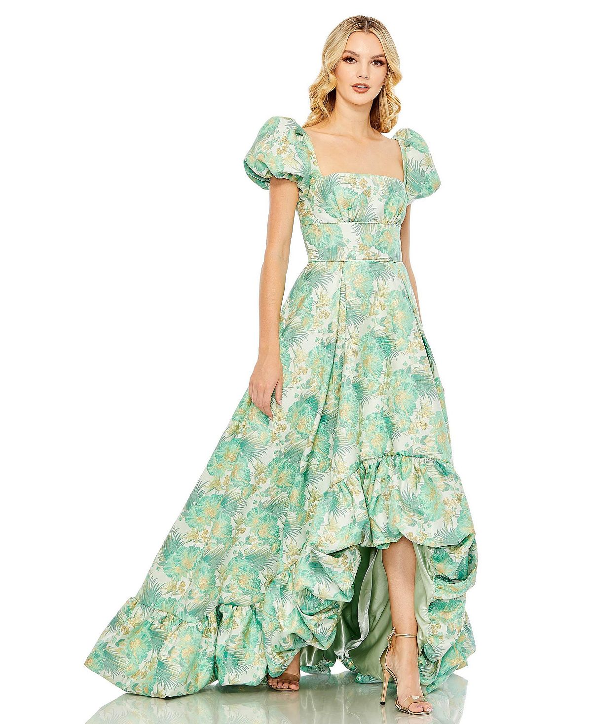 Женское парчовое платье Hi-Lo с пышными рукавами и цветочным принтом MAC DUGGAL