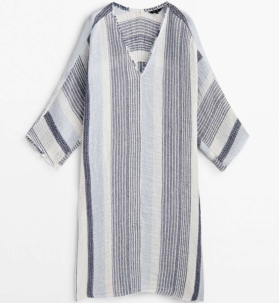 

Блуза Massimo Dutti Striped Waffleknit Linen Oversize, белый