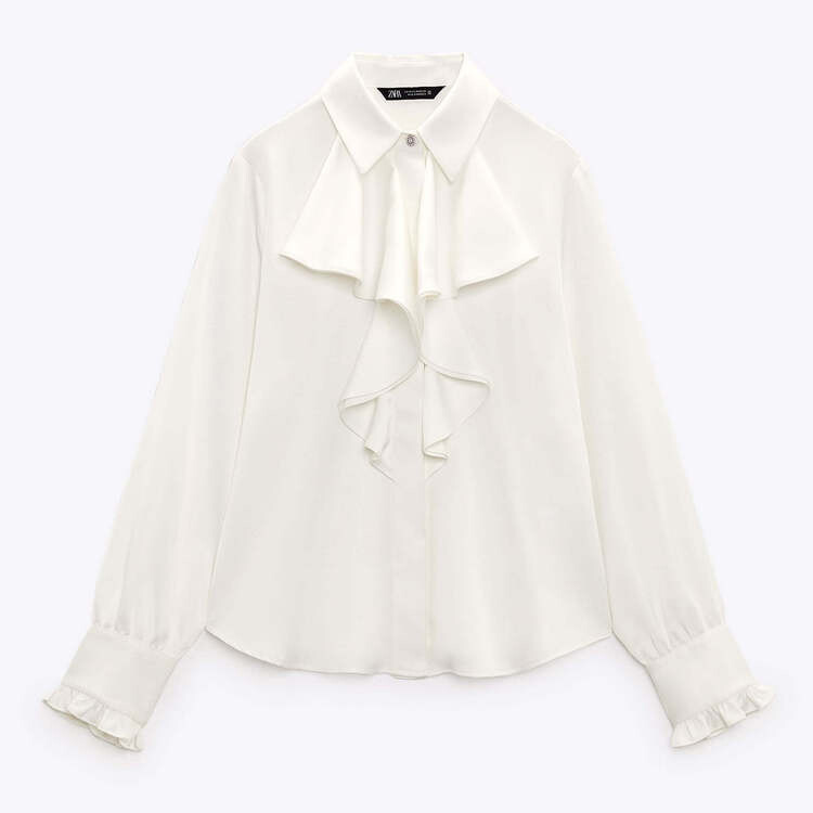 

Рубашка Zara Ruffled Satin, белый