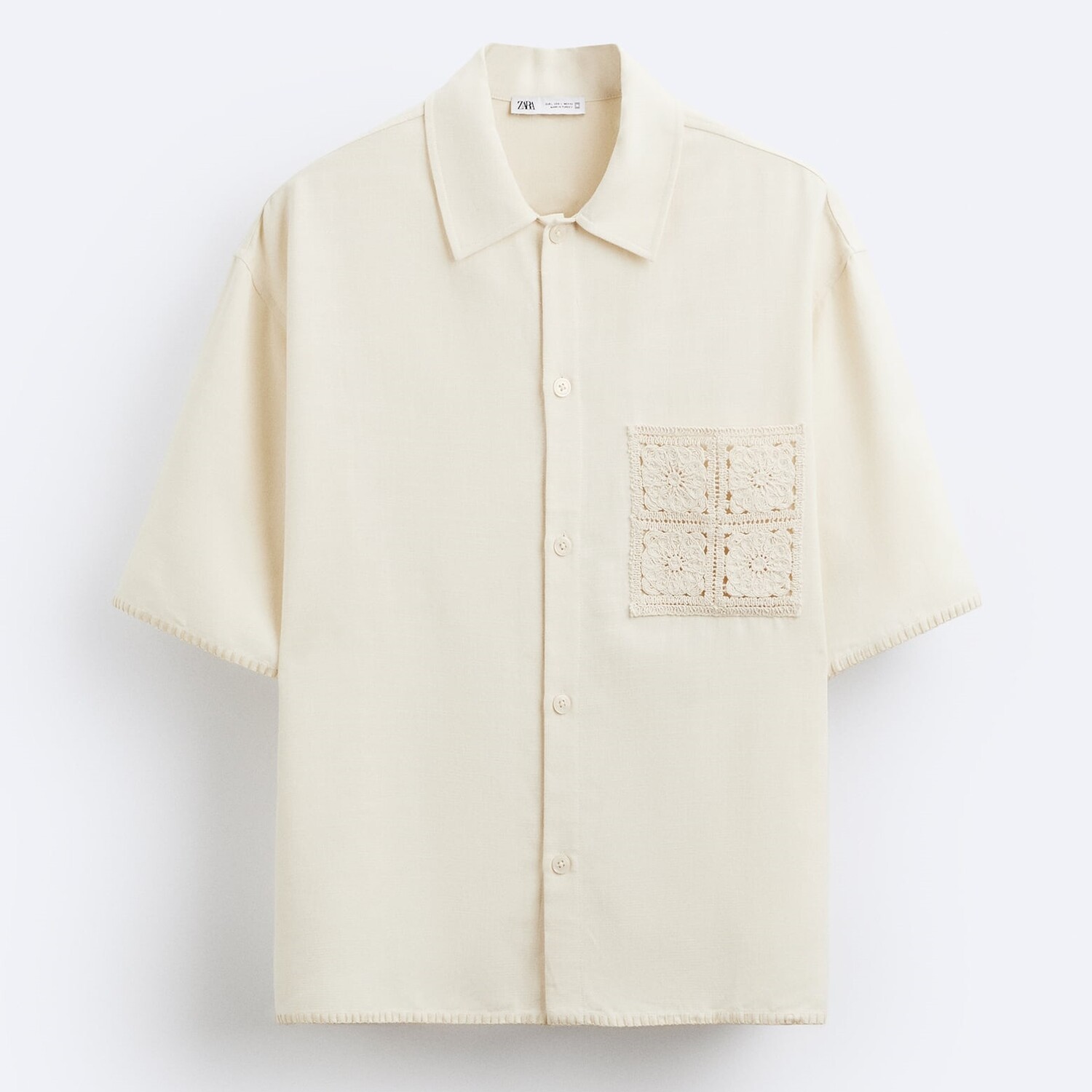 

Рубашка Zara Crochet Pocket, кремовый