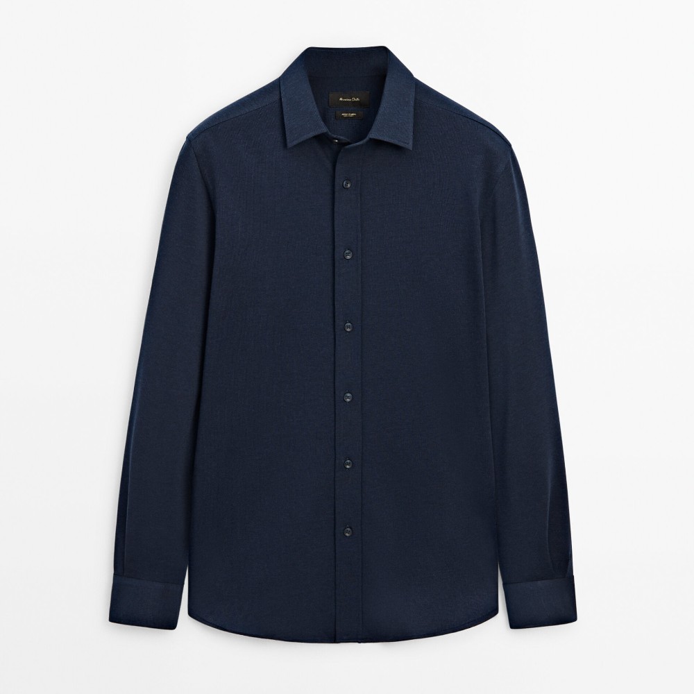 Рубашка Massimo Dutti Slim Fit Cotton, темно-синий рубашка massimo dutti limited edition slim fit melange тёмно синий