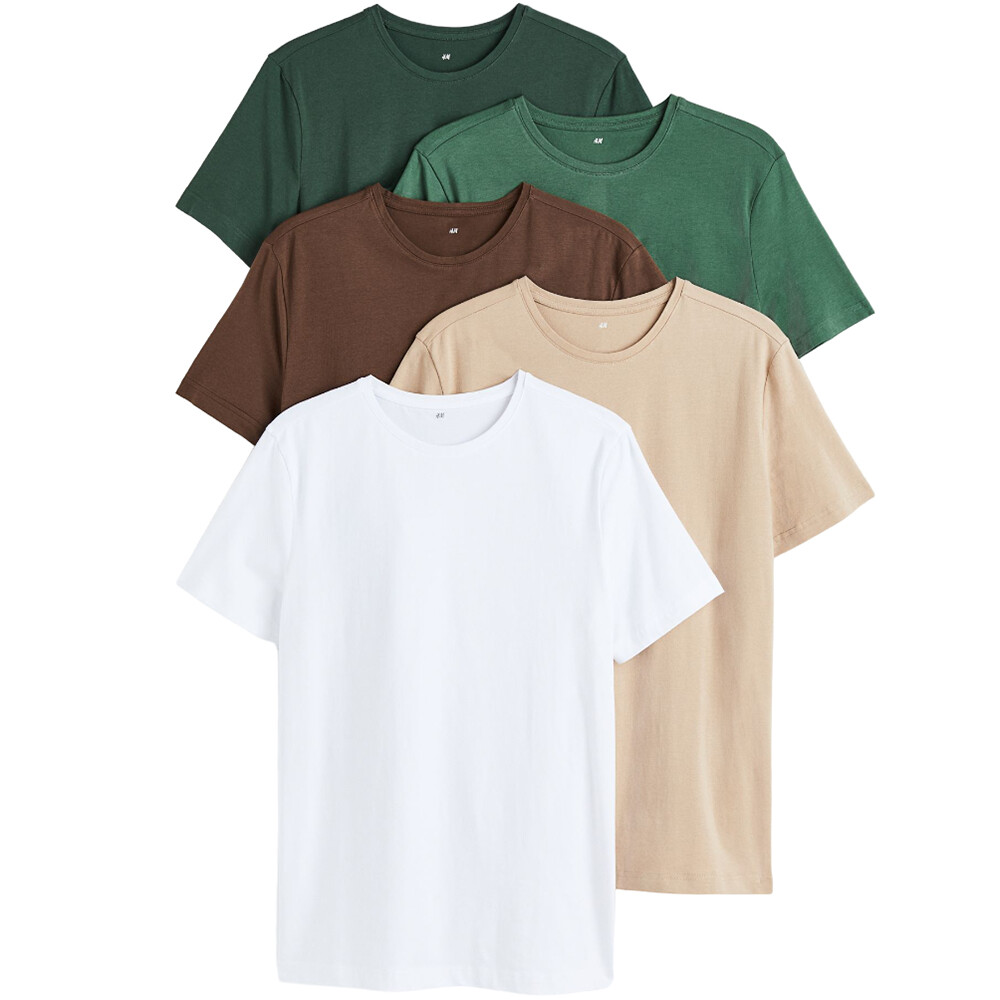 

Комплект футболок H&M Slim Fit, 5 предметов, тёмно-зеленый/коричневый
