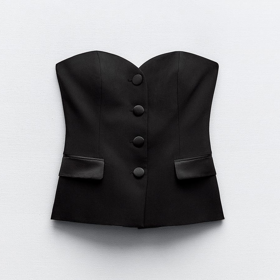 Топ-бюстье Zara Contrast Satin, черный топ бюстье zara contrast satin черный