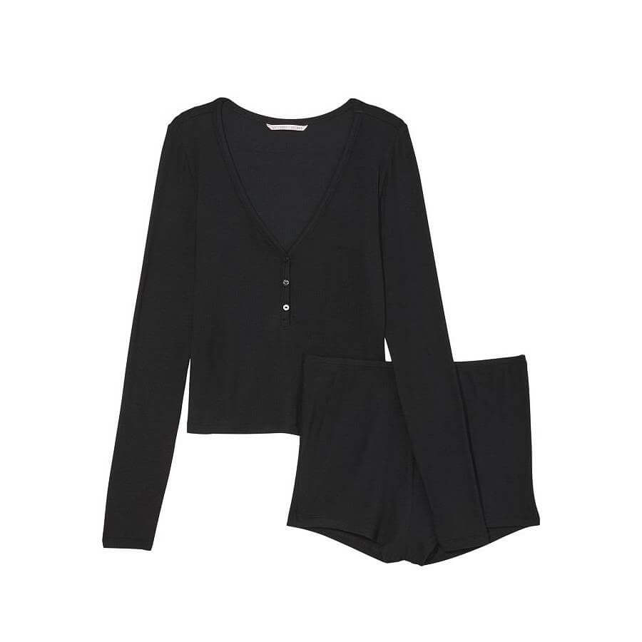 Комплект Victoria's Secret Ribbed Modal Henley, 2 предмета, черный пижама victoria s secret modal 2 предмета черный
