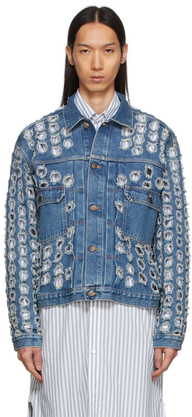 

Синяя джинсовая куртка с перфорацией Maison Margiela, Синий