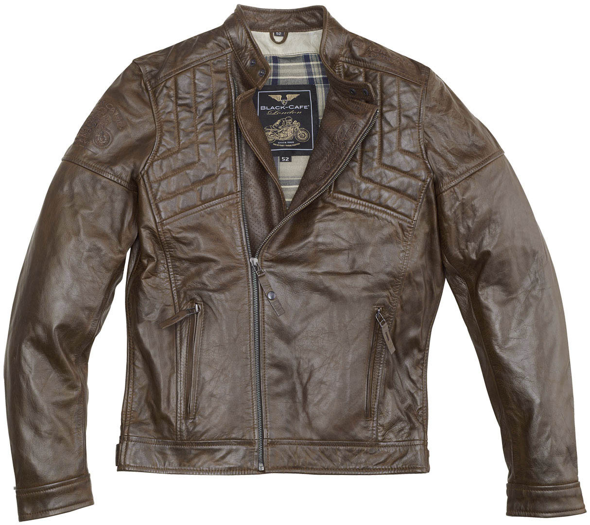 Мотоциклетная кожаная куртка Black-Cafe London Philadelphia с регулируемым воротником, коричневый кожаная куртка размер 56 коричневый