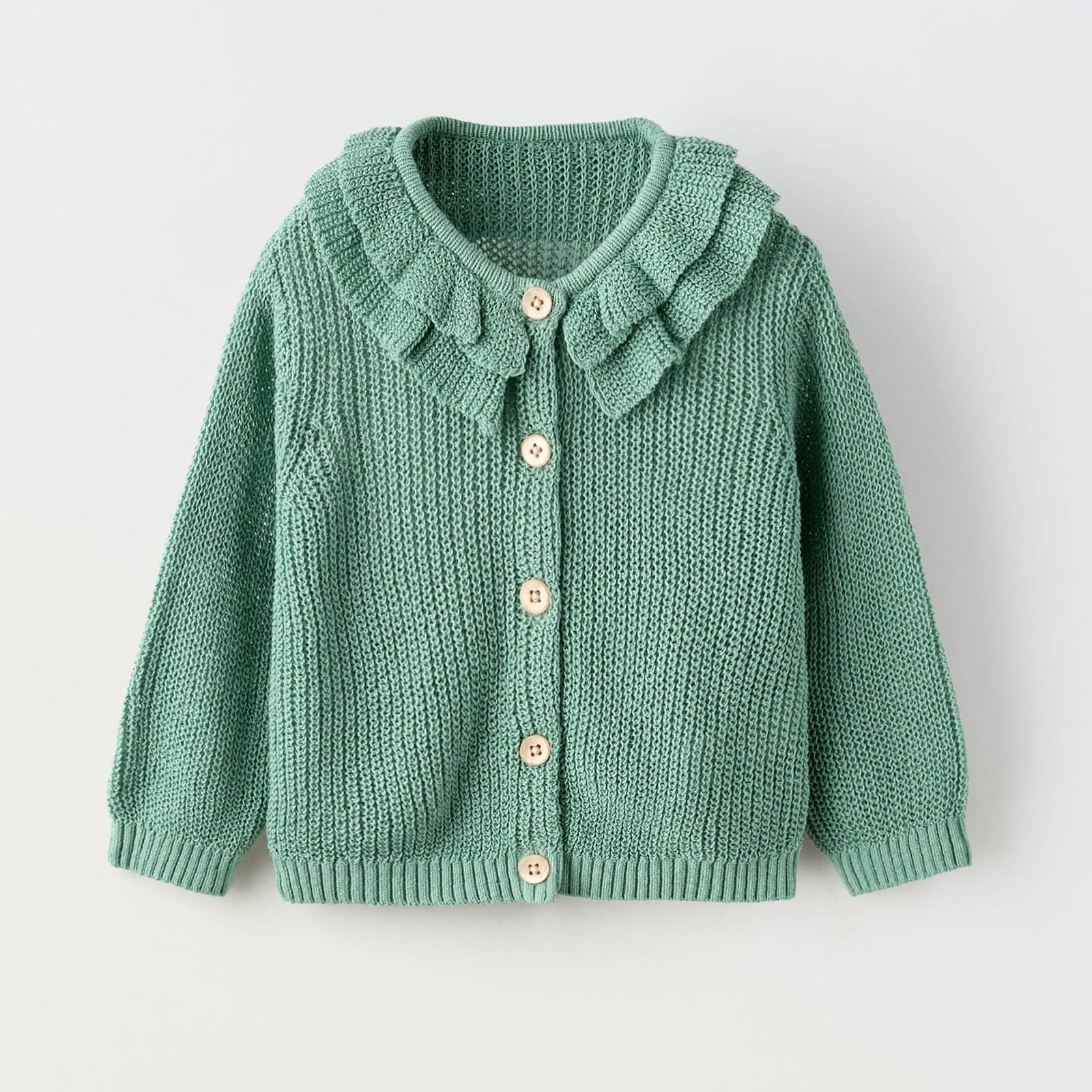 Кардиган Zara Interlock Knit With Neck Detail, зеленый женская однотонная рубашка с воротником питер пэн с кружевом