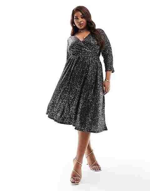

Платье Only Curve Wrap Mini Dress, черный/золотой