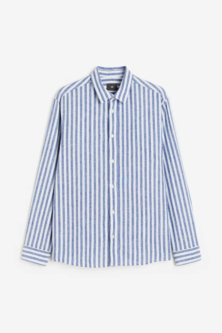 

Рубашка H&M Regular Fit Linen-blend, сине-белые в полоску