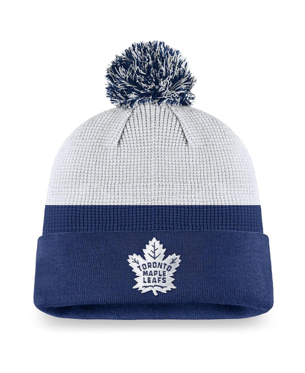 

Мужская белая вязаная шапка Royal Toronto Maple Leafs Authentic Pro Draft с манжетами и помпоном Fanatics