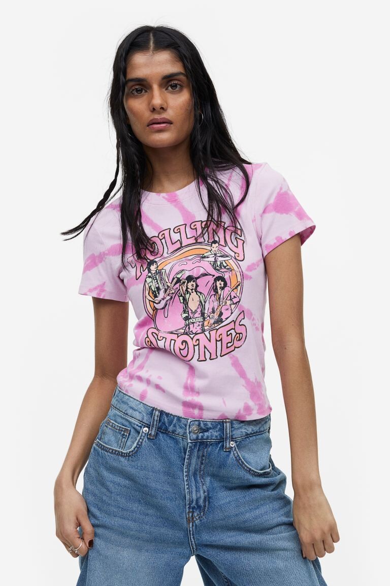

Футболка с принтом H&M, пинк/роллинг стоунз