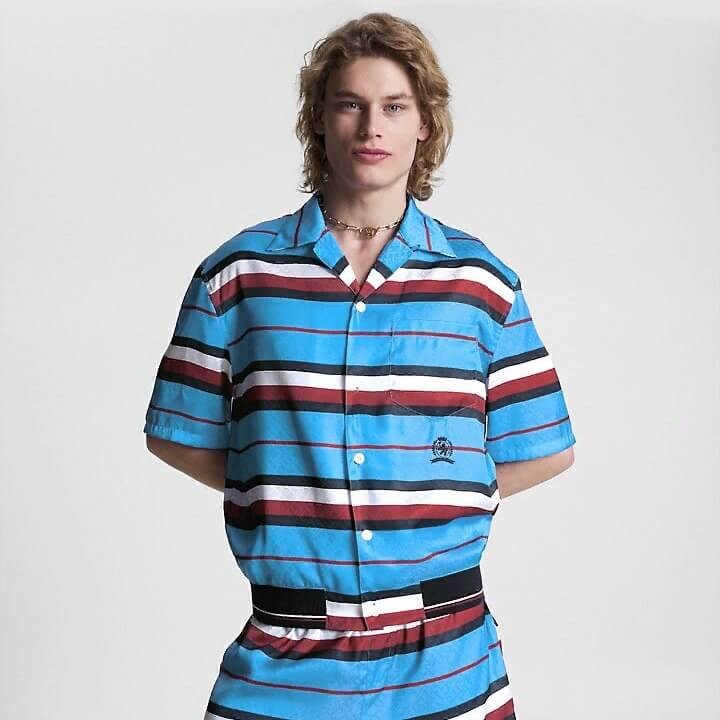 

Рубашка в полоску Tommy Hilfiger Monogram Camp Collar, синий/белый/бордовый